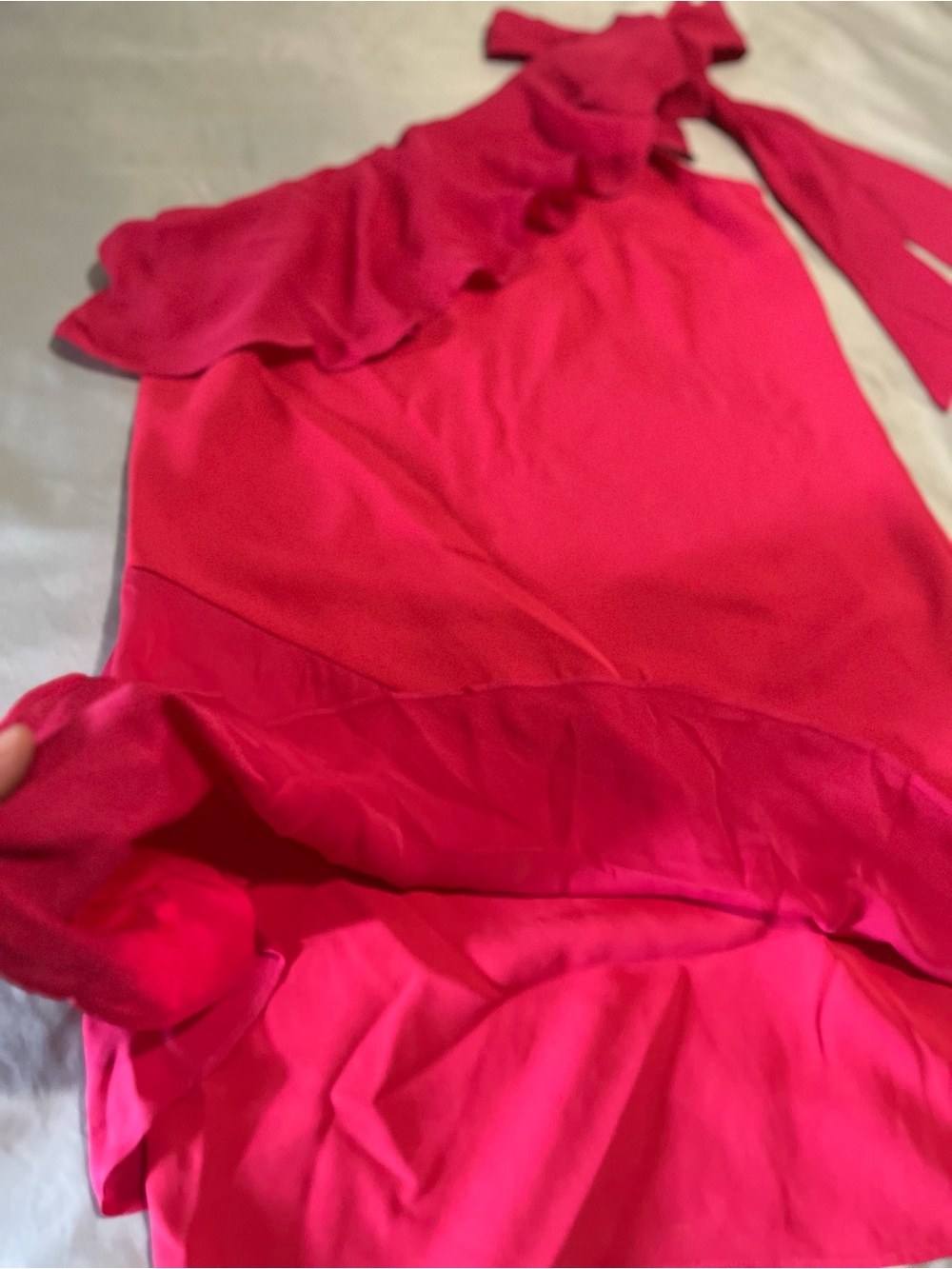 Parker Eden Silk Tiered One-Shoulder Ruffle Mini Dress Hot Pink Fuchsia Size S - Picture 9 of 9